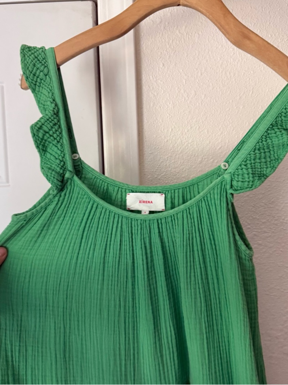 XIRENA Kelly green cotton gauze tiered ruffle‎ sleeveless midi dress - Picture 3 of 7